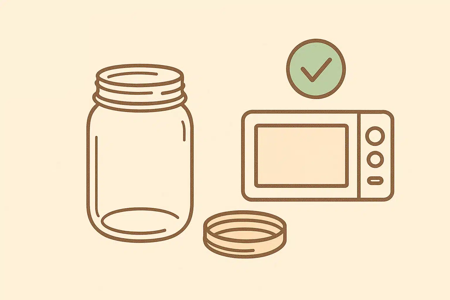 can-you-microwave-mason -jars (7) Can You Microwave Mason Jars graphic showing a jar with lid removed next to a microwave and a green check mark