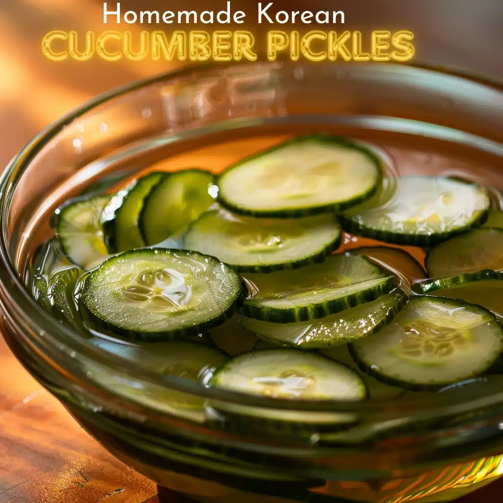 the-art-of-the-salt-soak Sliced cucumbers soaking in salted water in a glass bowl, glistening under warm natural light — a step from “The Art of the Salt Soak” for Korean cucumber pickles.